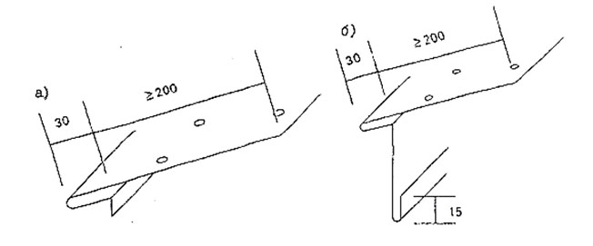 Карнизные планки с коротким вертикальным свесом (а) и длинным вертикальным свесом (б)